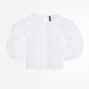 H&M / organza puff sleeve tie back blouse